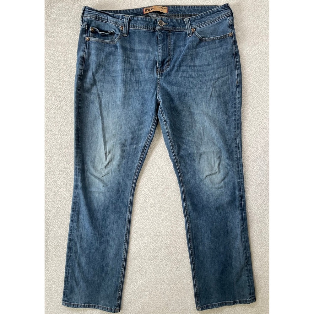 Seven7 Mens 40 Straight Fit Jeans Blue Premium Denim Stretch Medium Wash Faded